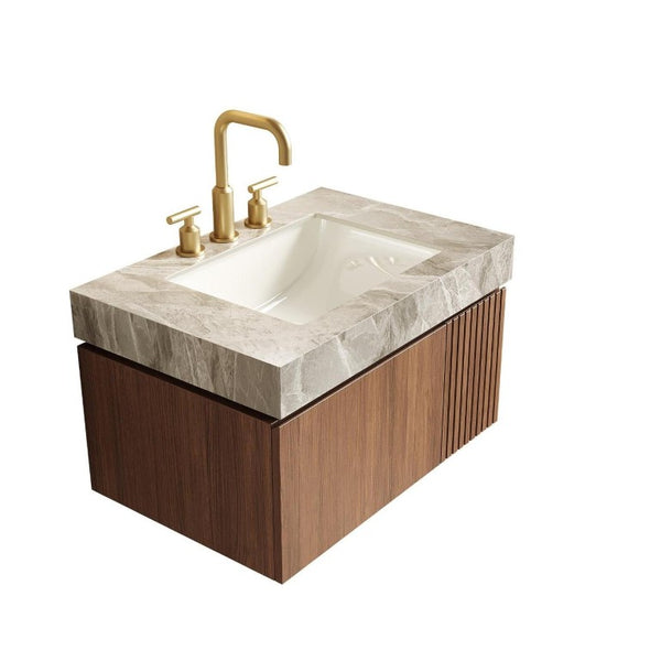 HomeRoots 30 Inch Floating Bathroom Vanity Solid Wood Cabinet with Integrated White Sink Basin 766906