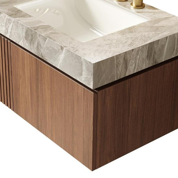 30 Inch Floating Bathroom Vanity Solid Wood Cabinet with Integrated White Sink Basin