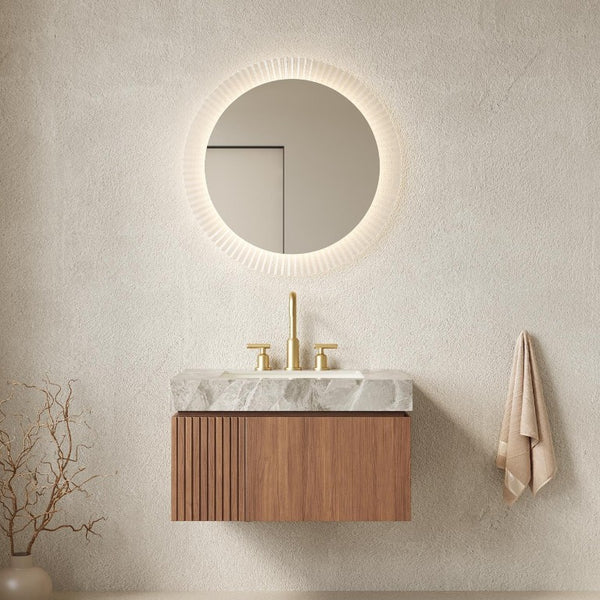 30 Inch Floating Bathroom Vanity Solid Wood Cabinet with Integrated White Sink Basin
