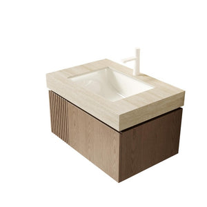 HomeRoots 30 Inch Floating Wood Bathroom Vanity Single Door Cabinet with Integrated White Basin 766908