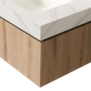30 Inch Floating Wood Bathroom Vanity with Single Door Storage and White Basin