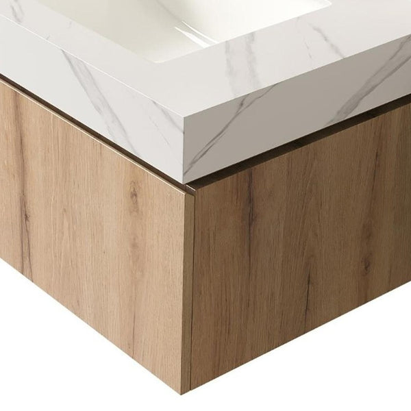 30 Inch Floating Wood Bathroom Vanity with Single Door Storage and White Basin