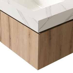 30 Inch Floating Wood Bathroom Vanity with Single Door Storage and White Basin