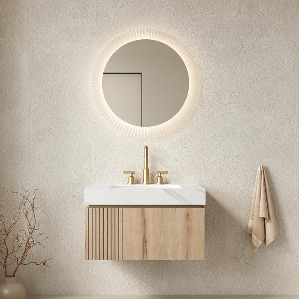 30 Inch Floating Wood Bathroom Vanity with Single Door Storage and White Basin