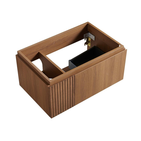 30 Inch Floating Bathroom Vanity Single Door Brown Wood Wall Mounted Storage