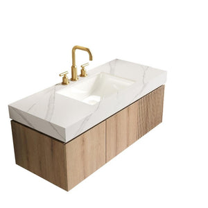HomeRoots 48 Inch Floating Bathroom Vanity in Brown Wood Finish with Integrated White Basin 766928
