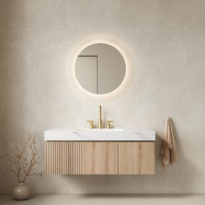 48 Inch Floating Bathroom Vanity in Brown Wood Finish with Integrated White Basin