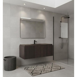 35 Inch Floating Brown Wood Single Door Bathroom Vanity with Modern Storage Cabinet