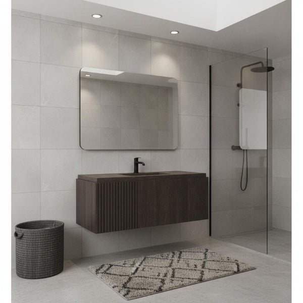 35 Inch Floating Brown Wood Single Door Bathroom Vanity with Modern Storage Cabinet