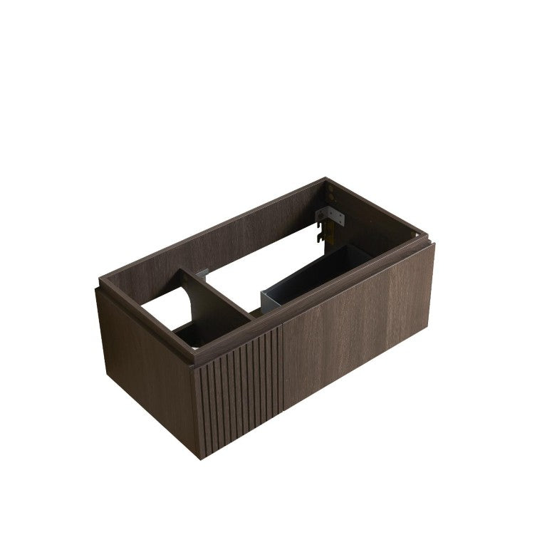 HomeRoots 35 Inch Floating Brown Wood Single Door Bathroom Vanity with Modern Storage Cabinet 766929