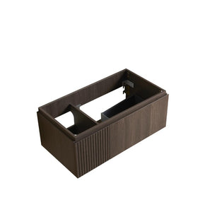 HomeRoots 35 Inch Floating Brown Wood Single Door Bathroom Vanity with Modern Storage Cabinet 766929
