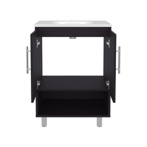 English Elm Wenge Freestanding Bathroom Vanity Cabinet with Double Doors, 1-Shelf Compact Storage, Durable Finish B062P380048