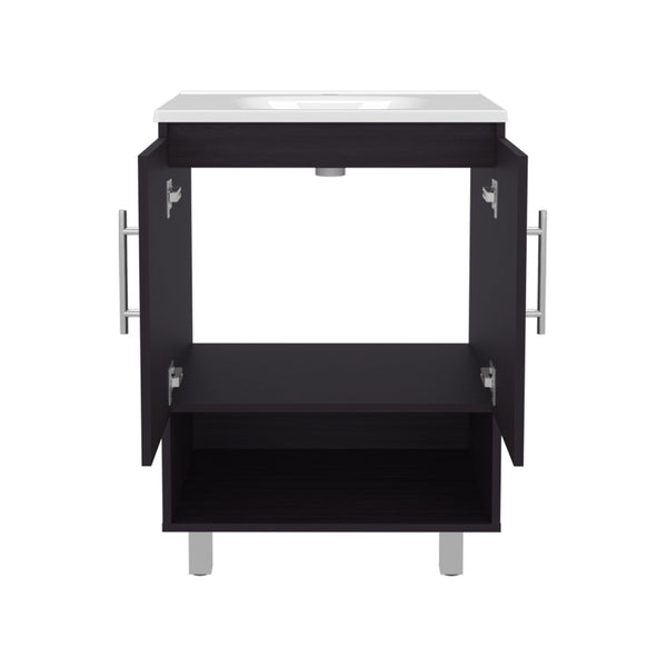 English Elm Wenge Freestanding Bathroom Vanity Cabinet with Double Doors, 1-Shelf Compact Storage, Durable Finish B062P380048