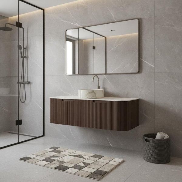 48 Inch Floating Wood Bathroom Vanity with Integrated Basin and Dual Storage Drawers