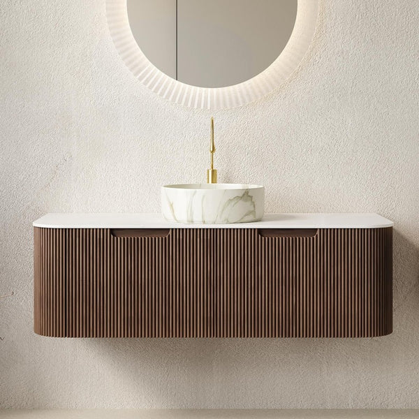 48 Inch Floating Wood Bathroom Vanity with Integrated Basin and Dual Storage Drawers