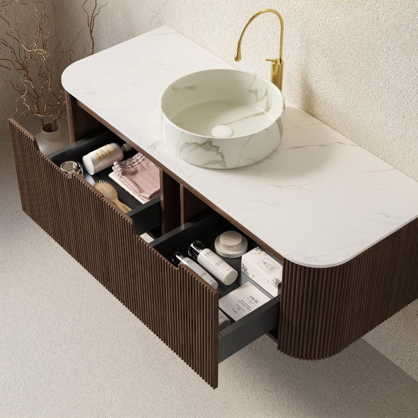 48 Inch Floating Wood Bathroom Vanity with Integrated Basin and Dual Storage Drawers