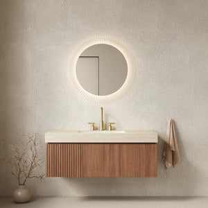 48 Inch Floating Bathroom Vanity in Brown Wood with Double Doors and White Basin
