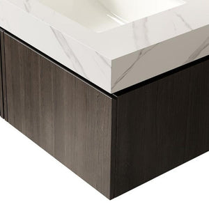 30 Inch Floating Bathroom Vanity in Warm Brown Wood Finish with Integrated White Basin