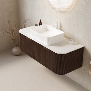 48 Inch Floating Wood Bathroom Vanity with Integrated Basin and Dual Storage Drawers