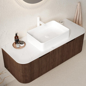 48 Inch Floating Wood Bathroom Vanity with Integrated Basin and Dual Storage Drawers