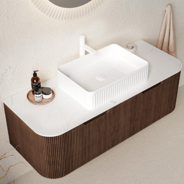48 Inch Floating Wood Bathroom Vanity with Integrated Basin and Dual Storage Drawers