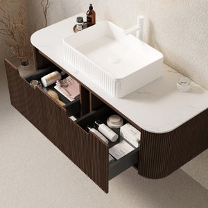 48 Inch Floating Wood Bathroom Vanity with Integrated Basin and Dual Storage Drawers