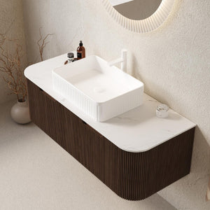 48 Inch Floating Wood Bathroom Vanity with Integrated Basin and Dual Storage Drawers