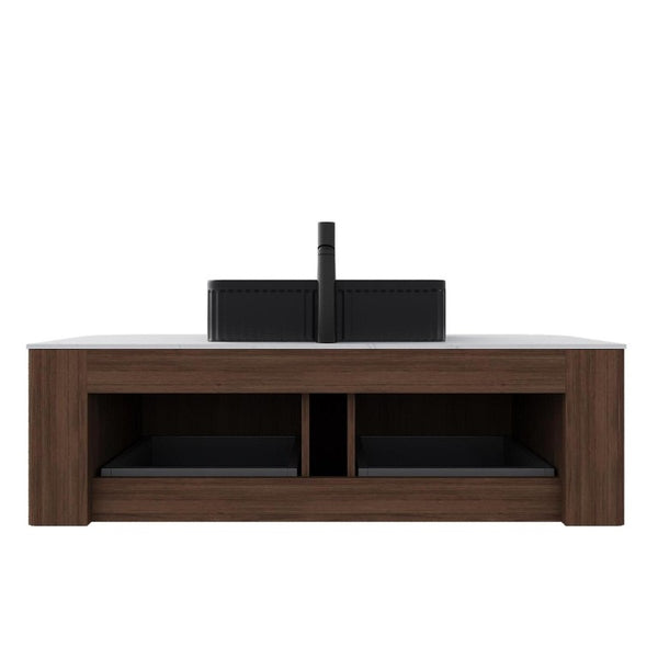 48 Inch Floating Wood Bathroom Vanity with Integrated Basin and Dual Storage Drawers