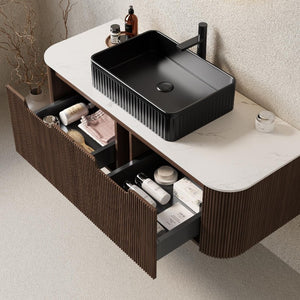 48 Inch Floating Wood Bathroom Vanity with Integrated Basin and Dual Storage Drawers