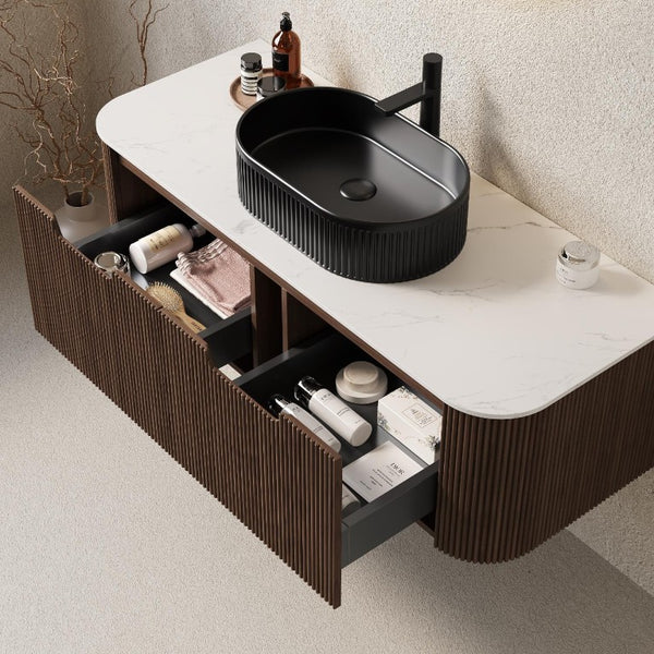 48 Inch Floating Wood Bathroom Vanity with Integrated Basin and Dual Storage Drawers
