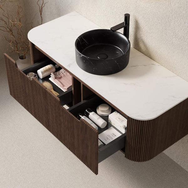 48 Inch Floating Wood Bathroom Vanity with Integrated Basin and Dual Storage Drawers