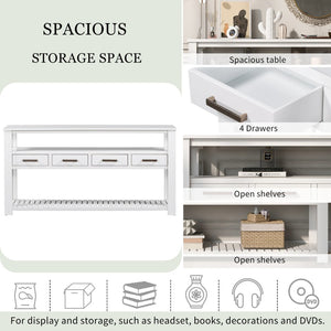 English Elm U_style Wide Painted Console Table Four Drawers Open Shelves Foyer Living Room White N711P410406K