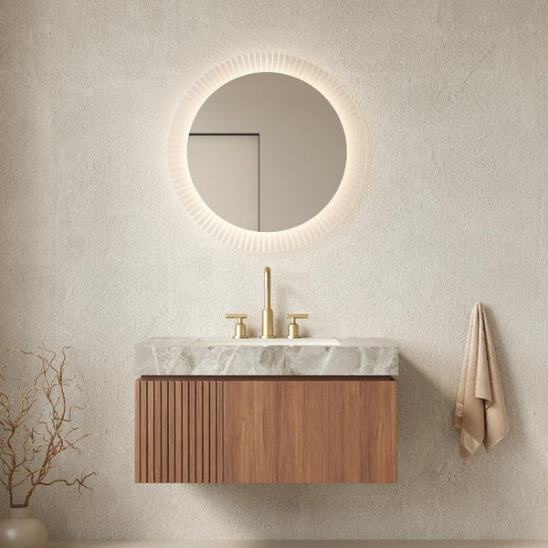 36 Inch Floating Wood Bathroom Vanity Single Door Cabinet with Integrated White Basin