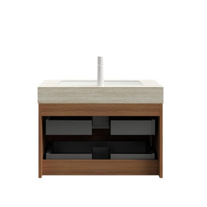 HomeRoots 30 Inch Floating Bathroom Vanity Brown Wood Cabinet with Integrated Sink Two Drawers 766966