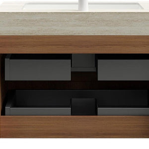 30 Inch Floating Bathroom Vanity Brown Wood Cabinet with Integrated Sink Two Drawers