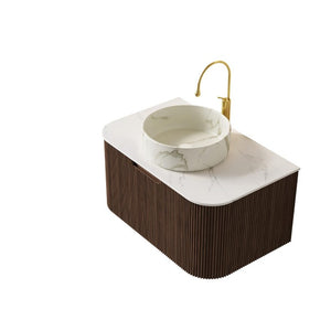 30 Inch Floating Wood Bathroom Vanity with Integrated White Basin Modern Style