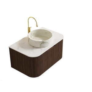 HomeRoots 30 Inch Floating Wood Bathroom Vanity with Integrated White Basin Modern Style 766971