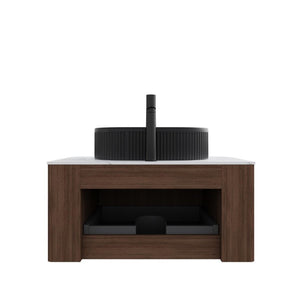 30 Inch Floating Wood Bathroom Vanity with Integrated Matte Black Basin Storage