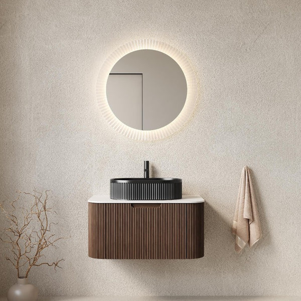 30 Inch Floating Wood Bathroom Vanity with Integrated Matte Black Basin Storage