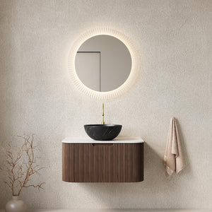 30 Inch Wall Mounted Wood Bathroom Vanity with Integrated Matte Black Basin