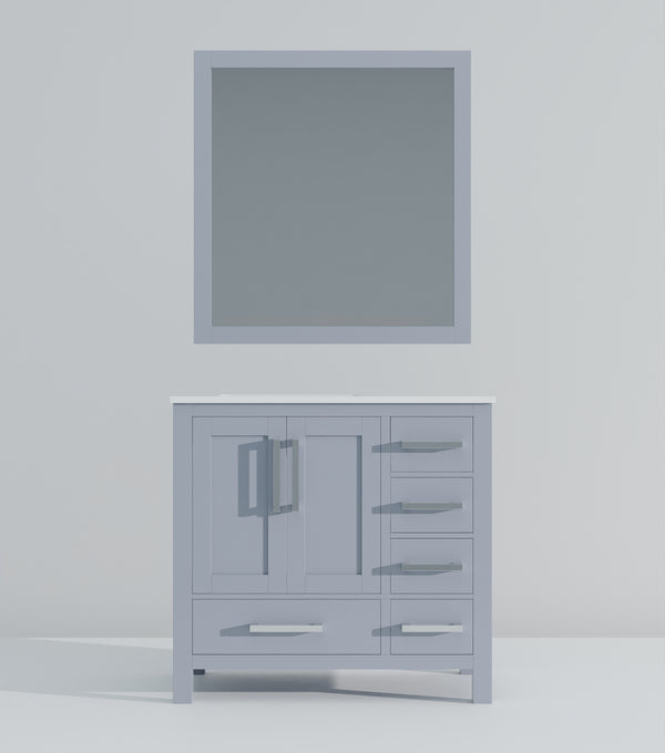 English Elm Dark Grey Bath Vanity Set With Cultured Marble Top, Matching Mirror & Ample Storage Solution B2731S00782