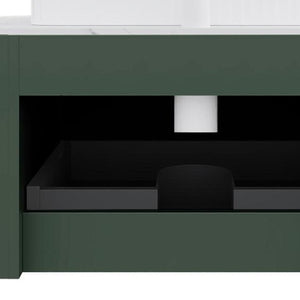 30 Inch Green Wood Floating Bathroom Vanity Cabinet with Integrated White Ceramic Basin