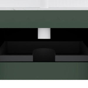 30 Inch Green Wood Floating Bathroom Vanity Cabinet with Integrated White Ceramic Basin