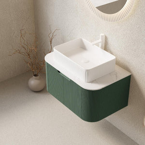 30 Inch Green Wood Floating Bathroom Vanity Cabinet with Integrated White Ceramic Basin