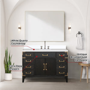 English Elm Black Oak Single Bath Vanity 48" W With White Quartz Top, Chrome Faucet & 46" Mirror Set Included B2731S02223