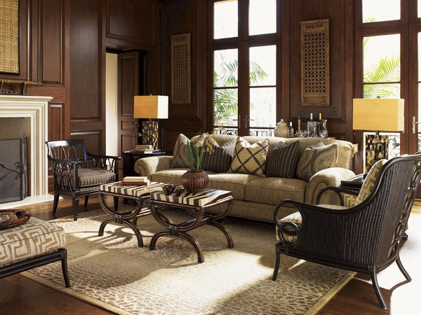 Lexington Tommy Bahama Home Striped Accent Table - Elegant Ribbon Stripe Mahogany Design With Unique Coco Shell Zebra Pattern Tortoise Shell  538-958