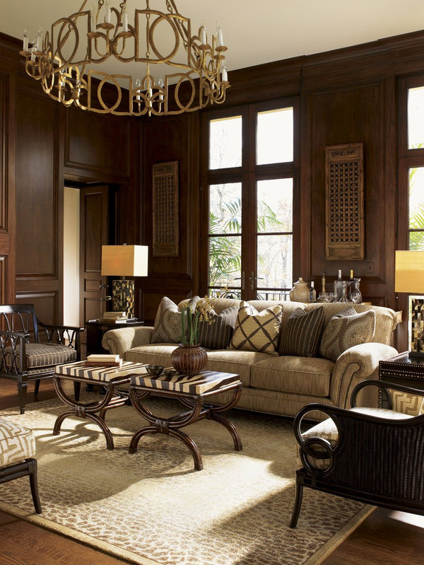 Lexington Tommy Bahama Home Striped Accent Table - Elegant Ribbon Stripe Mahogany Design With Unique Coco Shell Zebra Pattern Tortoise Shell  538-958