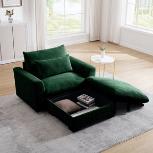 English Elm Green Corduroy Modular Sofa With Storage Ottoman - Deep Seat Comfort For Modern Living Spaces W714S00666
