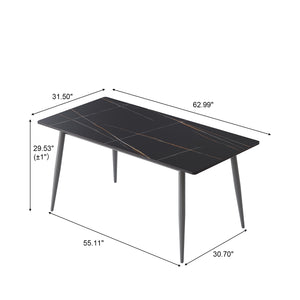 English Elm 62.99" Modern Artificial Stone Dining Table With Black Metal Legs - Seats 6, Stylish & Durable Design W1535S00504