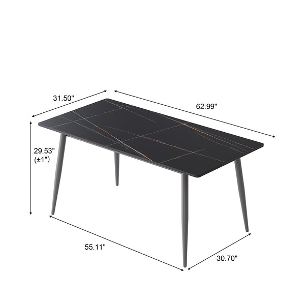 English Elm 62.99" Modern Artificial Stone Dining Table With Black Metal Legs - Seats 6, Stylish & Durable Design W1535S00504